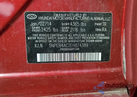2014 Hyundai Sonata Gls from USA, damaged, VIN 5NPEB4AC2EH874389